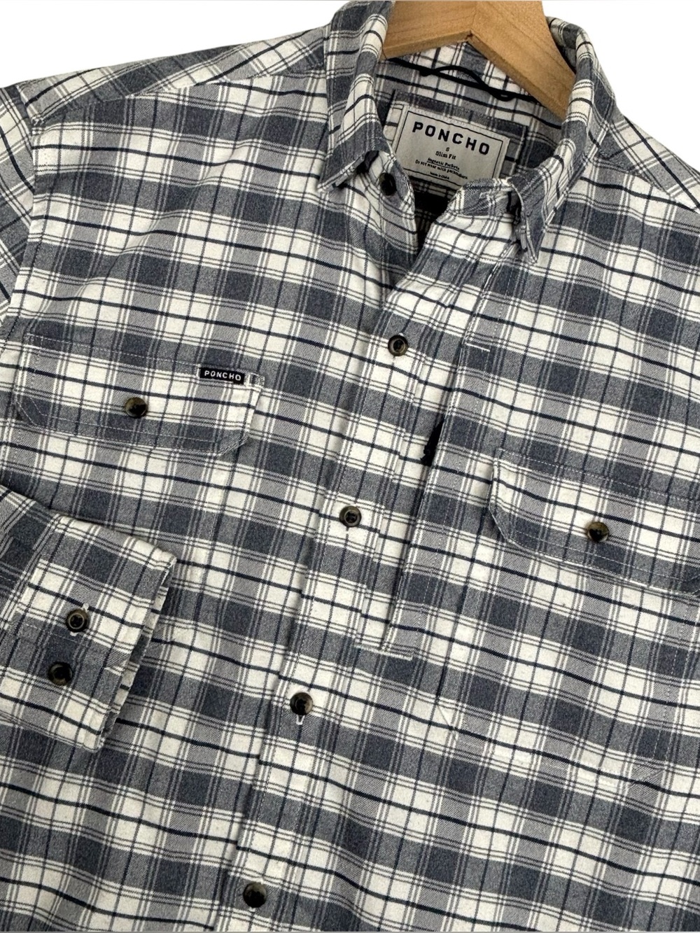 Poncho Shirt Mens Small Gray Flannel Magnetic Pocket Slim Fit No Pacemakers